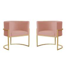 Kit 2 Poltronas Decorativa Sala de Estar Luana Base Gold Veludo Rosa - Montanaris Decor