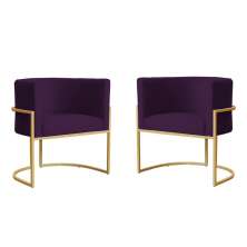 Kit 2 Poltronas Decorativa Sala de Estar Luana Base Gold Veludo Roxo - Montanaris Decor