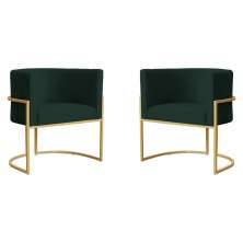 Kit 2 Poltronas Decorativa Sala de Estar Luana Base Gold Veludo Verde - Montanaris Decor