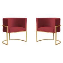 Kit 2 Poltronas Decorativa Sala de Estar Luana Base Gold Veludo Vermelho - Montanaris Decor