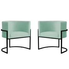Kit 2 Poltronas Decorativa Sala de Estar Luana Base Preta Veludo Acqua - Montanaris Decor