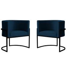 Kit 2 Poltronas Decorativa Sala de Estar Luana Base Preta Veludo Azul Marinho - Montanaris Decor
