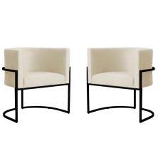 Kit 2 Poltronas Decorativa Sala de Estar Luana Base Preta Veludo Bege - Montanaris Decor