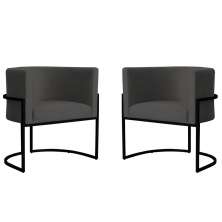 Kit 2 Poltronas Decorativa Sala de Estar Luana Base Preta Veludo Cinza - Montanaris Decor