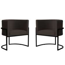 Kit 2 Poltronas Decorativa Sala de Estar Luana Base Preta Veludo Marrom - Montanaris Decor