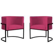Kit 2 Poltronas Decorativa Sala de Estar Luana Base Preta Veludo Pink - Montanaris Decor