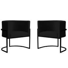 Kit 2 Poltronas Decorativa Sala de Estar Luana Base Preta Veludo Preto - Montanaris Decor