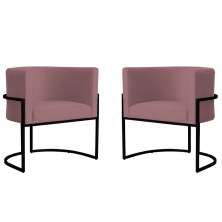 Kit 2 Poltronas Decorativa Sala de Estar Luana Base Preta Veludo Rosê - Montanaris Decor