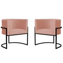 Kit 2 Poltronas Decorativa Sala de Estar Luana Base Preta Veludo Rosa - Montanaris Decor