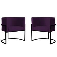 Kit 2 Poltronas Decorativa Sala de Estar Luana Base Preta Veludo Roxo - Montanaris Decor