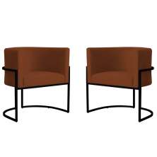 Kit 2 Poltronas Decorativa Sala de Estar Luana Base Preta Veludo Terracota - Montanaris Decor