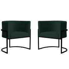 Kit 2 Poltronas Decorativa Sala de Estar Luana Base Preta Veludo Verde - Montanaris Decor