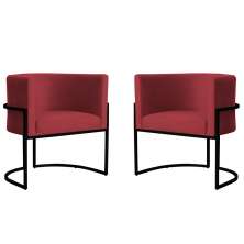 Kit 2 Poltronas Decorativa Sala de Estar Luana Base Preta Veludo Vermelho - Montanaris Decor