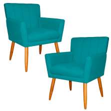 Kit 2 Poltronas Decorativa para Sala de Estar Cecília Suede Azul Turquesa - Montanaris Decor