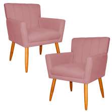 Kit 2 Poltronas Decorativa para Sala de Estar Cecília Suede Rosa - Montanaris Decor
