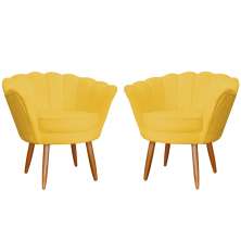 Kit 2 Poltronas Decorativa para Sala de Estar Charm Suede Amarelo - Montanaris Decor