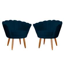 Kit 2 Poltronas Decorativa para Sala de Estar Charm Suede Azul Marinho - Montanaris Decor