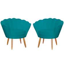 Kit 2 Poltronas Decorativa para Sala de Estar Charm Suede Azul Turquesa - Montanaris Decor