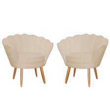 Kit 2 Poltronas Decorativa para Sala de Estar Charm Suede Bege - Montanaris Decor