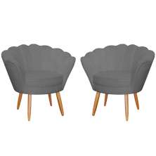 Kit 2 Poltronas Decorativa para Sala de Estar Charm Suede Cinza - Montanaris Decor