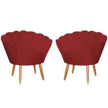 Kit 2 Poltronas Decorativa para Sala de Estar Charm Suede Vermelho - Montanaris Decor