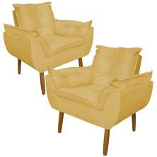 Kit 2 Poltronas Decorativa para Sala de Estar Opala Suede Amarelo - Montanaris Decor