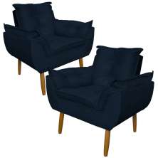 Kit 2 Poltronas Decorativa para Sala de Estar Opala Suede Azul Marinho - Montanaris Decor
