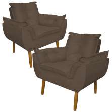 Kit 2 Poltronas Decorativa para Sala de Estar Opala Suede Cappuccino - Montanaris Decor