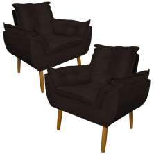 Kit 2 Poltronas Decorativa para Sala de Estar Opala Suede Marrom - Montanaris Decor