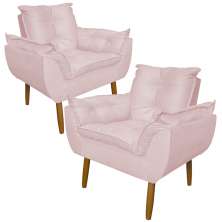 Kit 2 Poltronas Decorativa para Sala de Estar Opala Suede Rosa Claro - Montanaris Decor