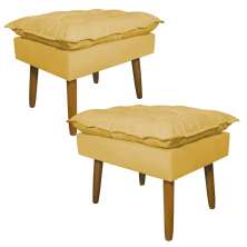 Kit 2 Puff Decorativo para Sala de Estar Opala Suede Amarelo - Montanaris Decor