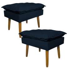 Kit 2 Puff Decorativo para Sala de Estar Opala Suede Azul Marinho - Montanaris Decor