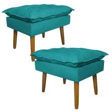 Kit 2 Puff Decorativo para Sala de Estar Opala Suede Azul Turquesa - Montanaris Decor
