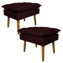 Kit 2 Puff Decorativo para Sala de Estar Opala Suede Bordô - Montanaris Decor