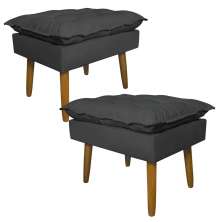 Kit 2 Puff Decorativo para Sala de Estar Opala Suede Cinza - Montanaris Decor