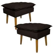 Kit 2 Puff Decorativo para Sala de Estar Opala Suede Marrom - Montanaris Decor