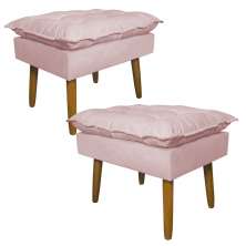 Kit 2 Puff Decorativo para Sala de Estar Opala Suede Rosa Claro - Montanaris Decor