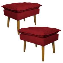 Kit 2 Puff Decorativo para Sala de Estar Opala Suede Vermelho - Montanaris Decor