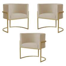 Kit 3 Poltronas Decorativa Sala de Estar Luana Base Gold Suede Bege - Montanaris Decor