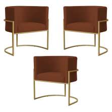 Kit 3 Poltronas Decorativa Sala de Estar Luana Base Gold Suede Terracota - Montanaris Decor