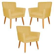 Kit 3 Poltronas Decorativa para Sala de Estar Cecília Suede Amarelo - Montanaris Decor