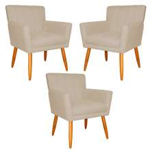 Kit 3 Poltronas Decorativa para Sala de Estar Cecília Suede Bege - Montanaris Decor