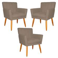 Kit 3 Poltronas Decorativa para Sala de Estar Cecília Suede Cappuccino - Montanaris Decor