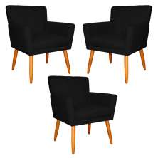 Kit 3 Poltronas Decorativa para Sala de Estar Cecília Suede Preto - Montanaris Decor
