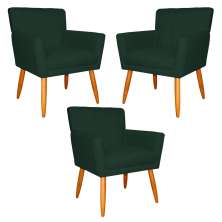 Kit 3 Poltronas Decorativa para Sala de Estar Cecília Suede Verde - Montanaris Decor