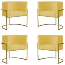 Kit 4 Poltronas Decorativa Sala de Estar Luana Base Gold Suede Amarelo - Montanaris Decor