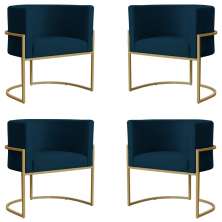 Kit 4 Poltronas Decorativa Sala de Estar Luana Base Gold Suede Azul Marinho - Montanaris Decor