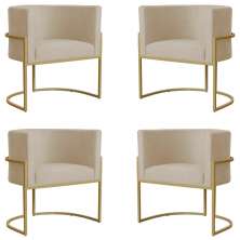 Kit 4 Poltronas Decorativa Sala de Estar Luana Base Gold Suede Bege - Montanaris Decor
