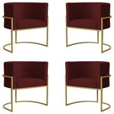 Kit 4 Poltronas Decorativa Sala de Estar Luana Base Gold Suede Bordô - Montanaris Decor