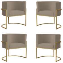 Kit 4 Poltronas Decorativa Sala de Estar Luana Base Gold Suede Cappuccino - Montanaris Decor